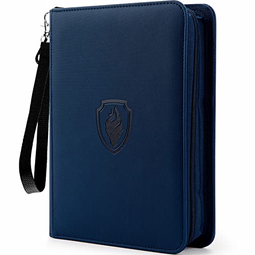 Fabmaker 4 Pocket Zip Card Binder, PU Trading Card Binder for 320 Cards - color: Navy Blue, size: 4 Pocket - 10.2" x 7.5"