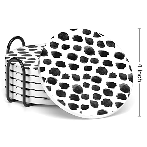 Coasters for Drinks, Set of 6 Cute Absorbent Ceramic Drink Coasters - color: Milk Dots