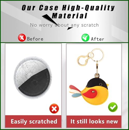 BORKUANA PU Leather Keychain holder Protective Case Compatible with AirTag - color: Bird a