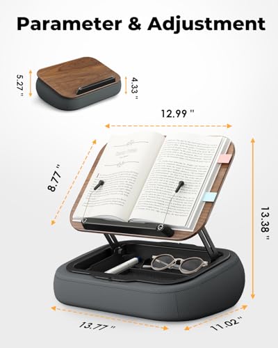 SupeDesk Lap Beanbag Book Stand with Storage, Adjustable Reading Pillow for Bed & Desk, Multi-Angle Book Stand Pillow Holder, Hands-Free Lap Reading Stand for Book,iPad, Tablet - color: Natural Wood