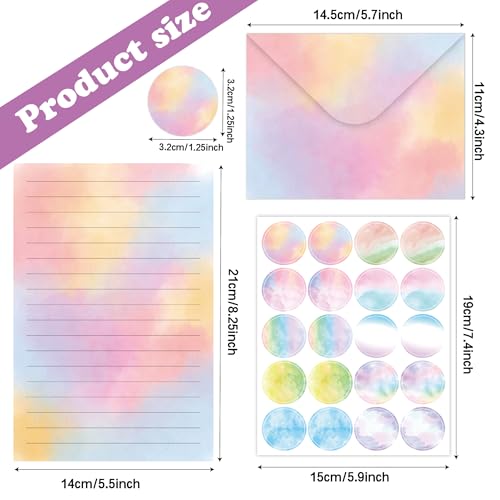 Stationery Paper Envelopes Set 160 Pcs - 50 Lined Writing Paper, 50 Envelopes, 60 Dot Stickers, Vintage/Floral/Leaf/Watercolor Multi-Style Options (STATIONERY-160PCS-WATERCOLOR) - style: Watercolor Gradient