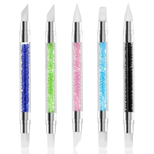 5 Pcs Nail Art Sculpture Pen Dual Tipped Silicone Nail Tools Nail Art Acrylic Pen Silicone Brushes for Resin Nail Art Tools for Design Nail Foil Carving Drawing Shaping Drawing Effect - color: 5 pcs style B
