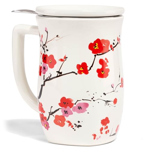 Tea Forte Ceramic Fiore Tea Cup with Infuser, Sakura, 14 oz - color: Sakura