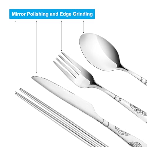 20PCS Portable Travel Utensils Set With Case, Reusable Silverware Set - color: Thin Red blue green black