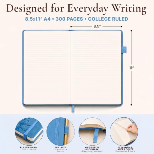 Lined Journal Notebook Hardcover Leather Bound 200 Pages A4 Blue Cute Diary - color: Blue, size: A4 200 Pages
