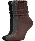 AugRing Women's Scrunch Crew Socks Retro 3-Pack Solid Cotton Boot Calf Chunky Ribbed Cozy Slouchy Socks Size 5-11 - color: 3 Pack Black/Brown/Dark Grey