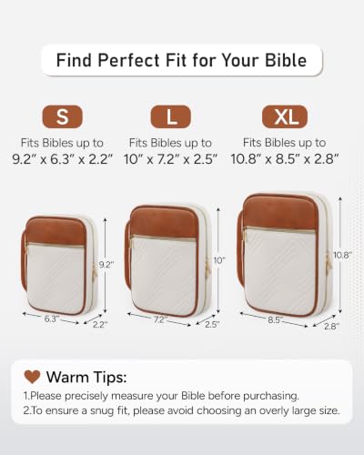 BellaHold Bible Cover Case for Women Quilted Bible Case with Handle Strap - color: White & Brown, size: XL