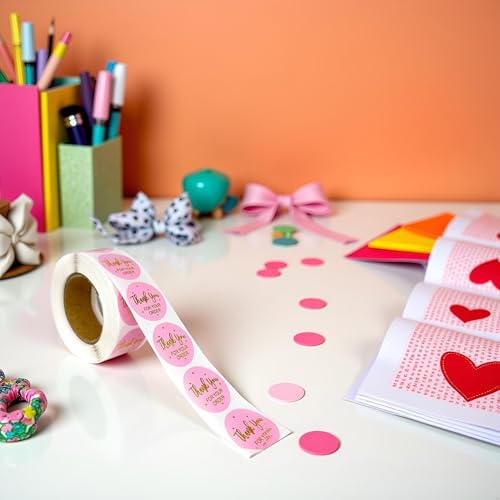500pcs Pink Thank You Sticker Envelope Seal Scrapbook Sticker Heart Cute Round Stationery Label Stickers Labels, Indexes and Stamps