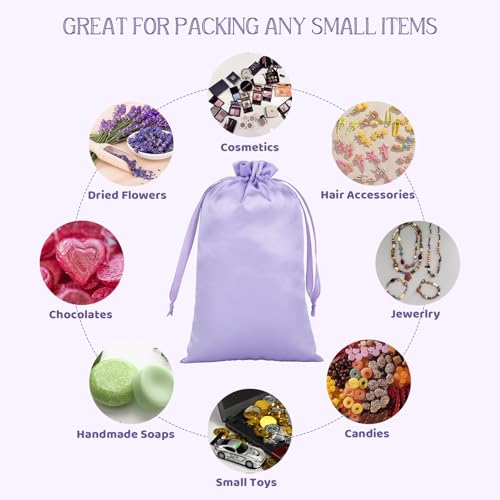 30Pcs Satin Gift Bags, 5x8 Purple Cloth Drawstring Pouch - color: Purple, size: 5×8 in