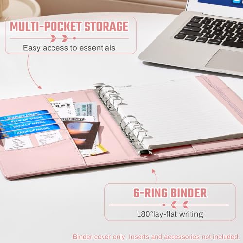 Ovesmusl Aesthetic A5 Binder 6 Ring, PU Leather Refillable Planner Cover - color: Pink-flowers, size: A5