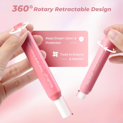 Nicpro 6 Pack Rotary Retractable Erasers, Soft TPE Twist Eraser-Rainbow - color: Rainbow
