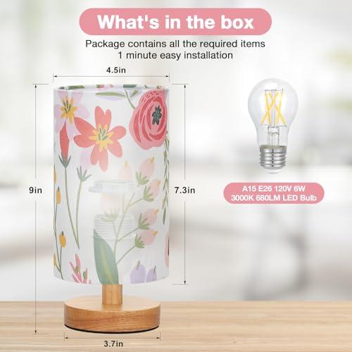 Fenmzee Small Table Lamps (Floral White Shade, 9" Inline Control) - color: Floral White Shade