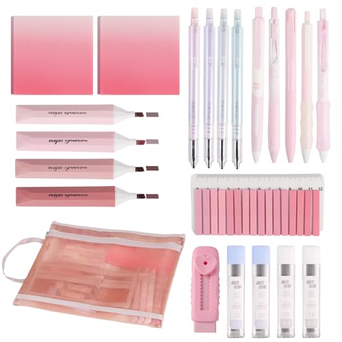 Buqoo 23-Piece Aesthetic Stationery Set for Students & Office - color: Pink