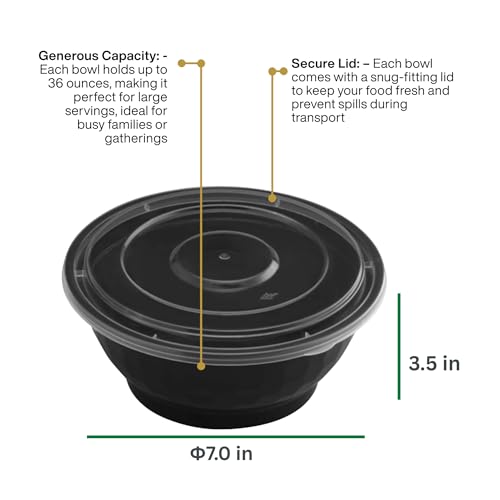 Disposable Noodle Bowls with Lids – 42 oz Microwaveable Ramen & Soup Containers, Leak-Resistant, BPA-Free, Stackable Food Storage for Restaurants & Takeout – 40 Sets, Black - color: Black, size: 42oz