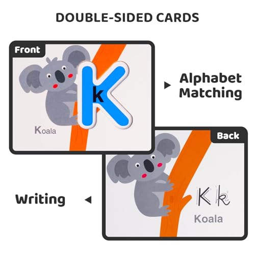 LiKee Alphabet Flash Cards Wooden Letter Puzzle ABC Sight Words Matching Games Counting Board Preschool Educational Montessori Toys for Toddlers Boys Girls 3+ Years (36 Cards& 37 Wood Pieces)