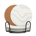 Absorbent Ceramic Drink Coasters Set of 4 with Metal Holder Round 4 Inch - style: 4 coasters Style C