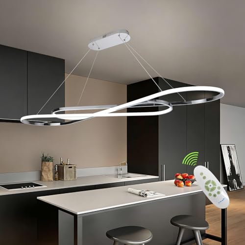 59.06in Led Chandelier Large Modern Led Pendant Light Fixture Dimmable with Remote Controller Electroplated Chrome - color: Electroplated Chrome, size: 59.06in