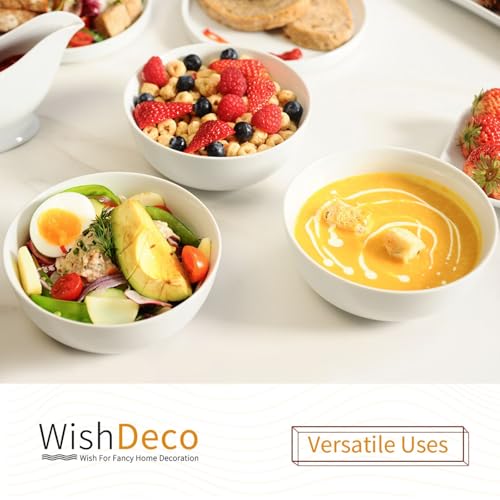 WishDeco Cereal Bowls Set of 4, White Soup Bowls 20 oz / 6 inch - size: 20 oz