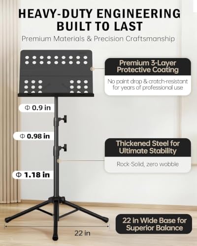 Vekkia Metal Professional Portable Perforated Sheet Music Stand - size: 32-56inch
