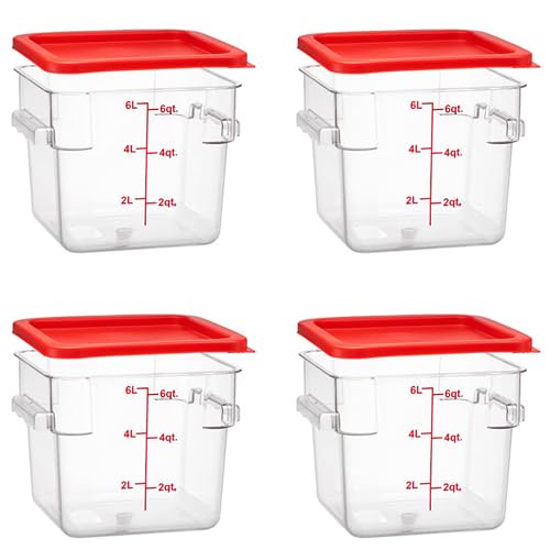 Tiger Chef 6 Quart Commercial Grade Clear Food Storage Square Polycarbonate Containers With Red Lids 4 Pack - style: 6 Quart