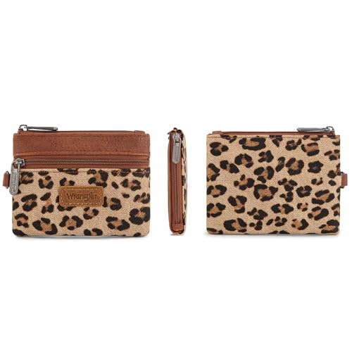 Wrangler Small Wallet for Women Leopard Print Wristlet Wallets Mini Change Pouch Brown - color: Leopard Print Brown