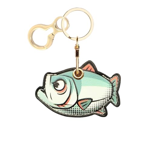 BORKUANA PU Leather Keychain Holder Protective Case Compatible with AirTag - color: Fish 3