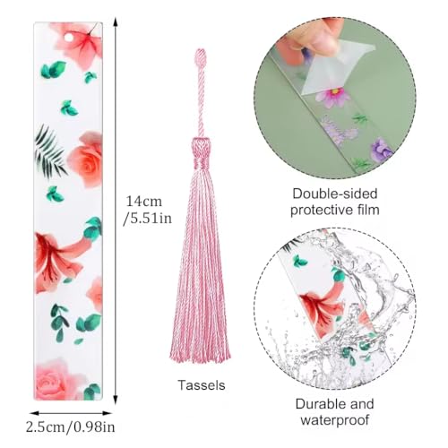 8 Pcs Clear Floral Bookmarks, Elegant Book Accessories Gift Set