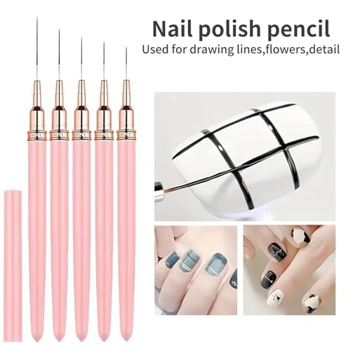 10Pcs Pink & Black Ultra-Fine Nail Liner Brush Set - Professional Nail Art Detail Brush for French Tip, Intricate Patterns, Fine Line Painting & Gel Polish Manicure, Salon & DIY Manicure Tool Kit - color: Liner Brush