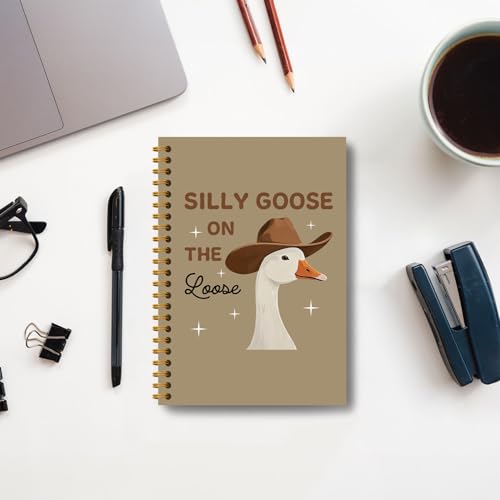 Funny Cowboy Goose Notebook, Goose on the Loose Journal, Vintage Western Journal, Trendy Farm Animal Hardcover Spiral Notebooks 5.5x8.3 Inch - color: Section 1
