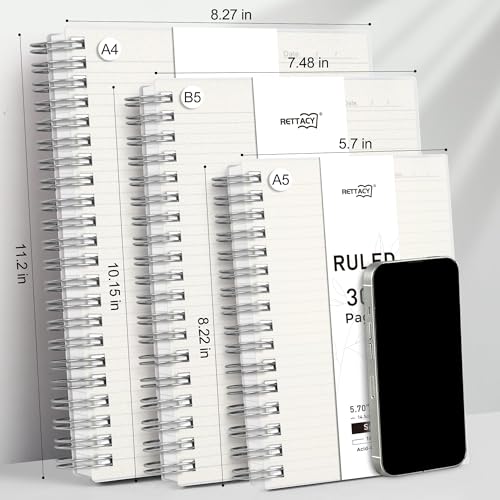 RETTACY Spiral College Ruled Notebook, 300 Pages, B5 Medium (7.4" x 10") - color: Transparent, size: 7.4" x 10"