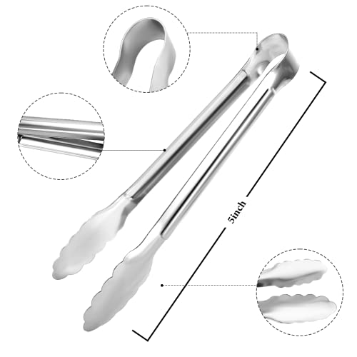 12 Pack Small Serving Tongs,XEVOM Stainless Steel Sugar Tongs Mini Appetizers Tongs Mental Kitchen Tongs for Serving Food (5inch) - size: 5inch