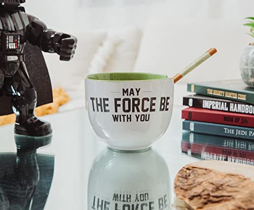 Star Wars Yoda May The Force Be With You Ceramic Dinnerware Set | Includes 20-Ounce Ramen Noodle Bowl and Wooden Chopsticks