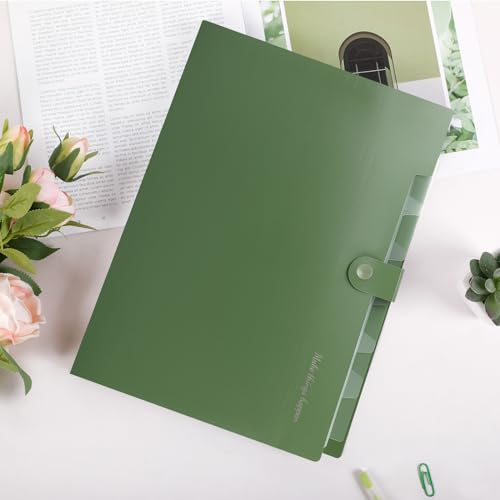 SKYDUE Expanding File Folders with 8 Pockets, Accordion File Organizer with Labels, Portable Paper Bill Receipt Organizer, Letter Size, Home School Office Supplies, Olive Green - color: Olivegreen
