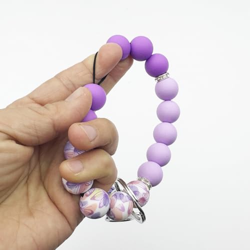 Unpafcxddyig Silicone Bead Keychain Bracelet Wristlet Key Ring - color: Rainbow Purple