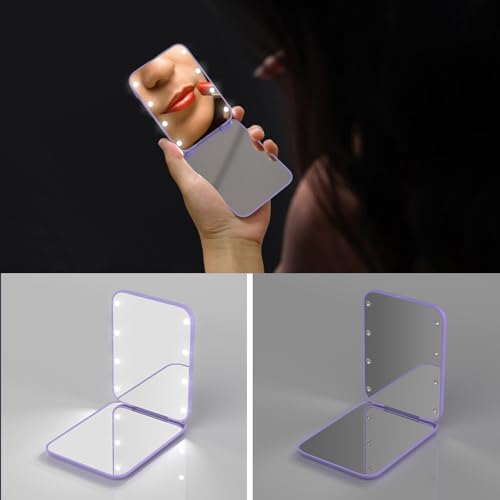 Kintion Pocket Mirror, 1X/3X Magnification LED Compact Mirror (Purple) - color: Purple