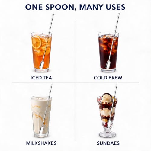 Long Handle Iced Tea Spoons Set of 4, 11.4-Inch Square-Head Stirring Spoons