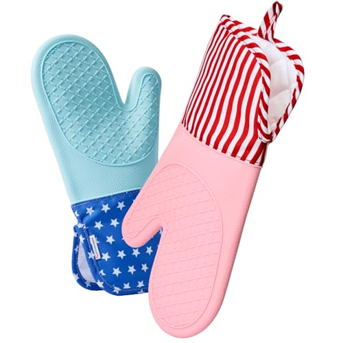 Kitchen Mama UltraShield Silicone Oven Mitts, USA Flag - color: American Flag