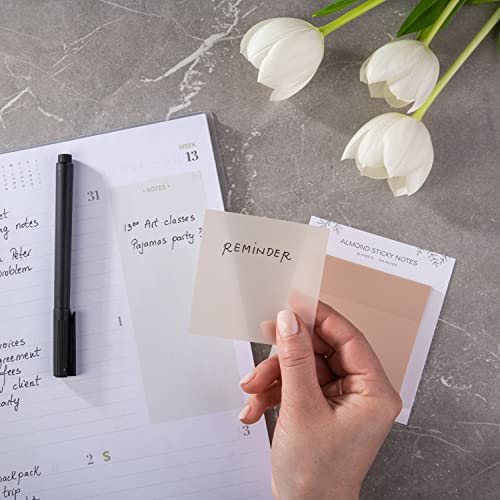 DiverseBee 50 Sheets Pastel Transparent Sticky Notes, 3x3” Clear Sticky Tabs, Translucent Page Flags Book Markers Stickers, Planner Accessories, Bible Journaling Study Office School Supplies (Almond) - color: Almond