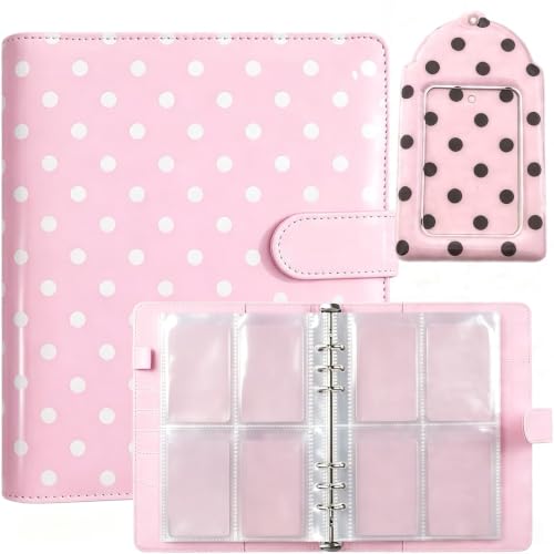 A5 Photocard Binder with 25 Pack 4-Pocket Double Sided Sleeves 6 Ring Photocard Book with 1pcs photocard holder PU Leather Cover Collector for 2x3’’ Album Cards Trading Card (Pink) - color: Pink