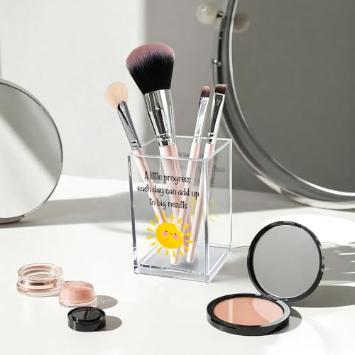 A Little Progress Each Day Can Add Up To Big Results Acrylic Cosmetic Pencil Pen Holder Cup, Inspirational Sun Desk Organizer for Classroom Office, Motivational Gifts for Women Girl Therapist - style: Little Progress