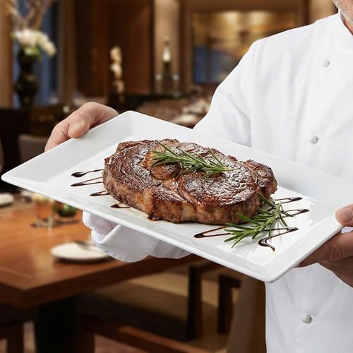 12" Serving Platters Set of 4, White Rectangular Plates, Ceramic Serving Tray, Stackable Large Party Plates for Appetizer, Dessert, Steak, Sushi, Housewarming Gift, Oven Dishwasher Safe - color: White 1