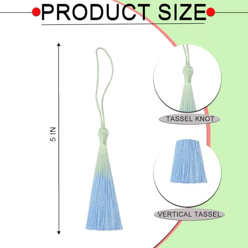 50Pcs 5 Inch Bulk Bookmark Tassel Kit for Graduation, Keychain(Green Blue) - color: Green&blue