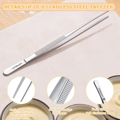 12-Inch Kitchen Tweezers, 18/8 Stainless Steel Tongs with Serrated Tips