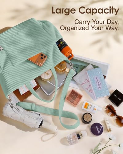 Miss Adola Corduroy Crossbody Tote Bag for Women - color: Bean-green