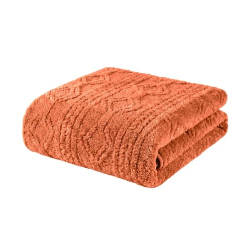 SUPERIOR Fleece Boho Jacquard Blanket, Decorative Blankets for Bedroom, Sofa, Plush, Fluffy, Soft, Cute Room Decor, Beautiful Cover, Comfort Essentials, Arctic Collection, Throw XL, Dusty Orange - color: Dusty Orange, size: Throw XL