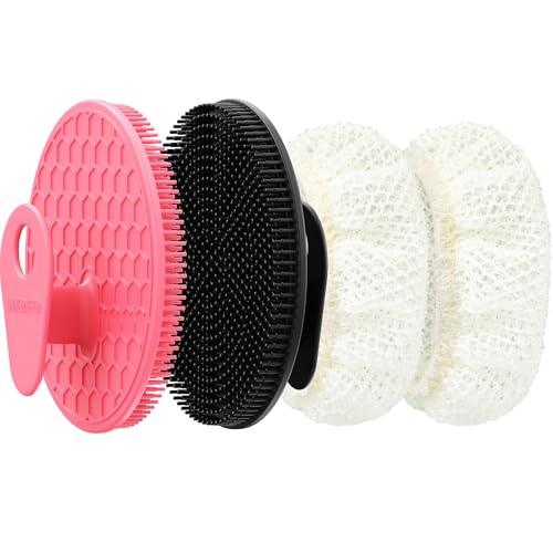 Hygienic Body Cleansing Scrubber with Exfoliating Net Sponge Case,Pack of 2 - color: (Set4) Black+pinkset