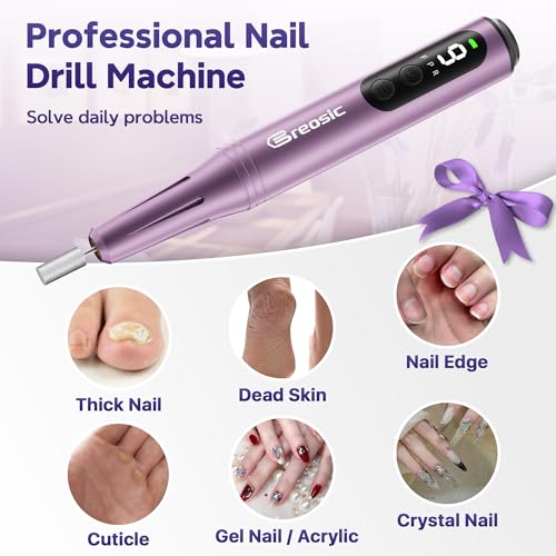 Professional Electric Nail Drill Kit for Acrylic Gel Nails, Purple