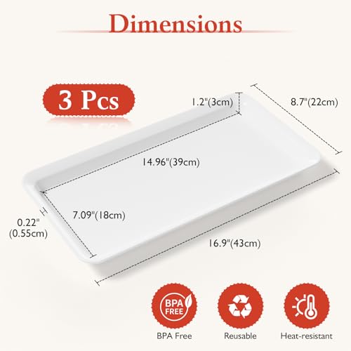 Bumusty 3-Pack Large Melamine Serving Trays Set, 17 x 8.6 in, White - color: White, size: 17" x 8.7"