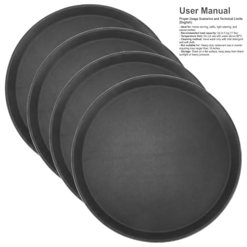 QWORK 14-Inch Round Non-Slip Serving Tray Set – 4Pack Rubber Surface Drink & Meal Carrier for Home, Café & Catering