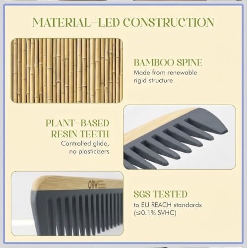 ORW Wide Tooth Comb, Bamboo Detangling Comb for Curly Hair, Wet & Dry Hair
